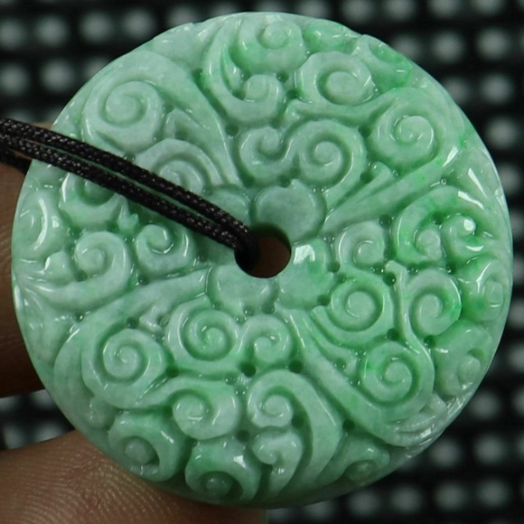 Cert'd dry Green 100% Natural A Jade jadeite Pendant FLOWER Peace buckle - Picture 4 of 7